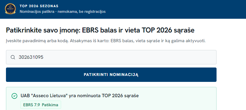 Asseco Lietuva - tarp TOP įmonių 2026