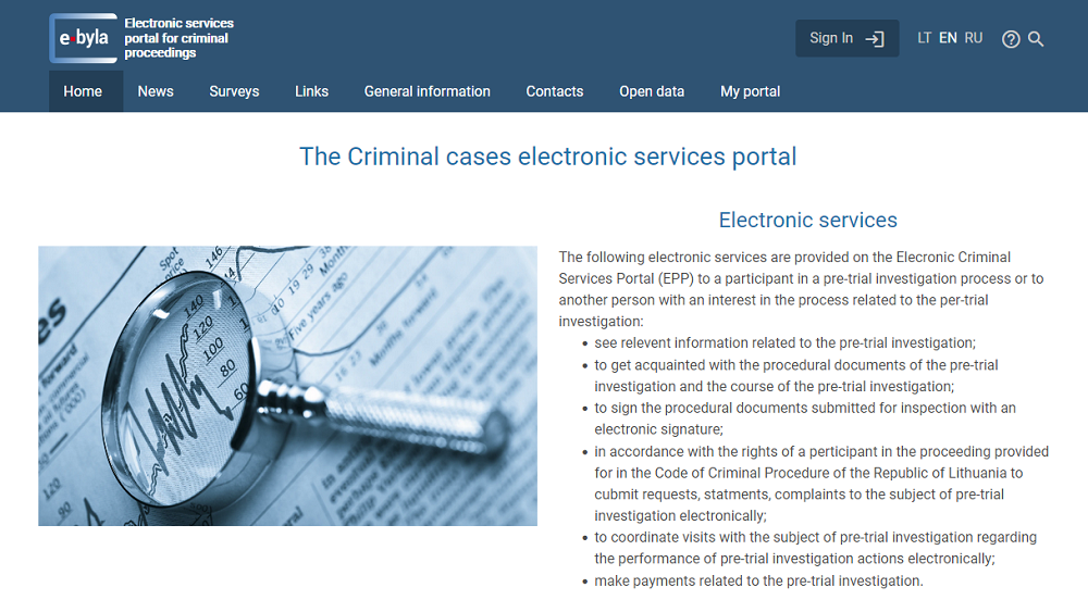 Electronic services portal for criminal proceedings (e-byla) developed by Asseco Lithuania
