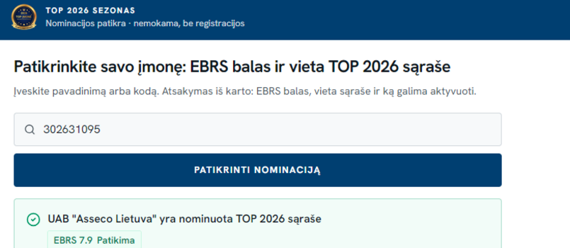 Asseco Lietuva - tarp TOP įmonių 2026